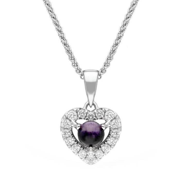 18ct White Gold Blue John 0.13ct Diamond Heart Necklace - White Gold