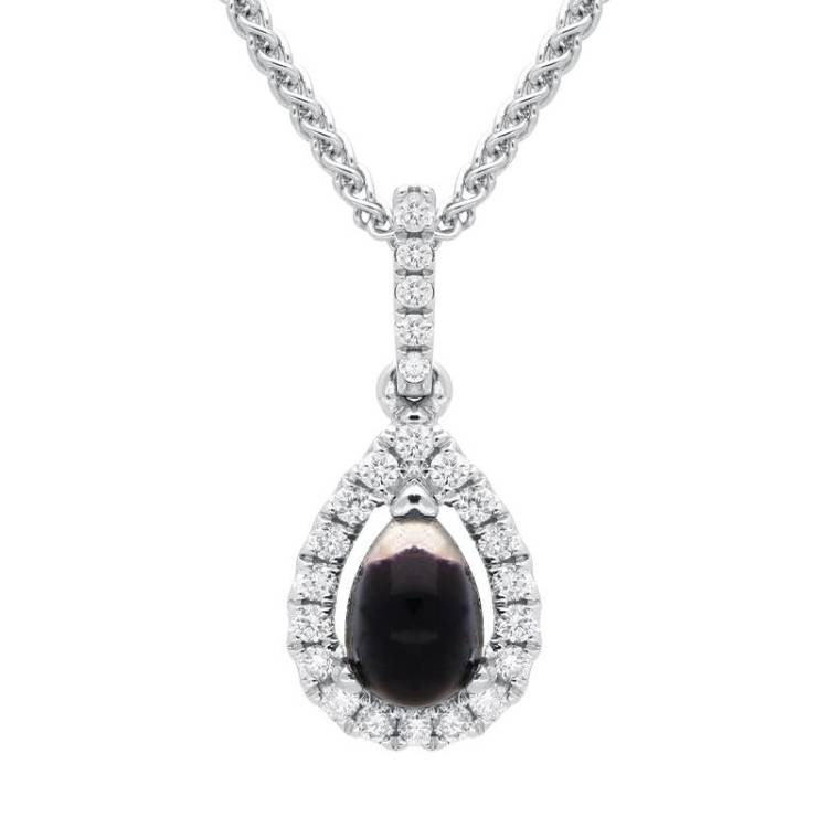 18ct White Gold Blue John 0.13ct Diamond Pear Cluster Necklace