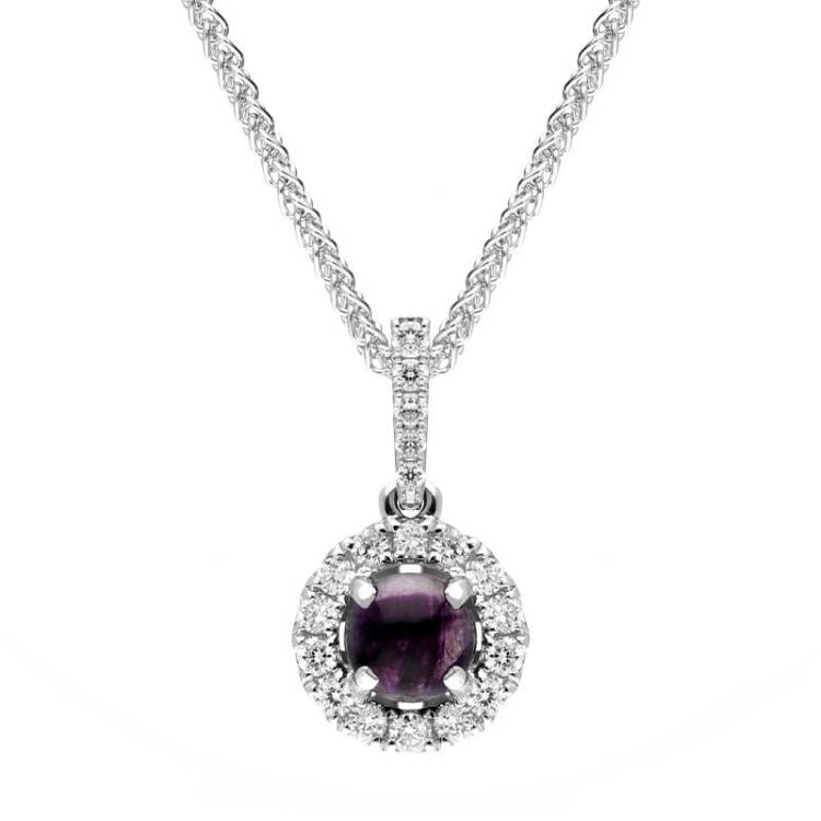 18ct White Gold Blue John 0.14ct Diamond Round Necklace