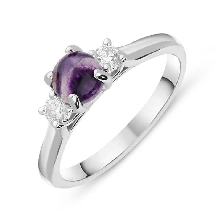 18ct White Gold Blue John Diamond Round Claw Set Ring - Option1 Value White Gold