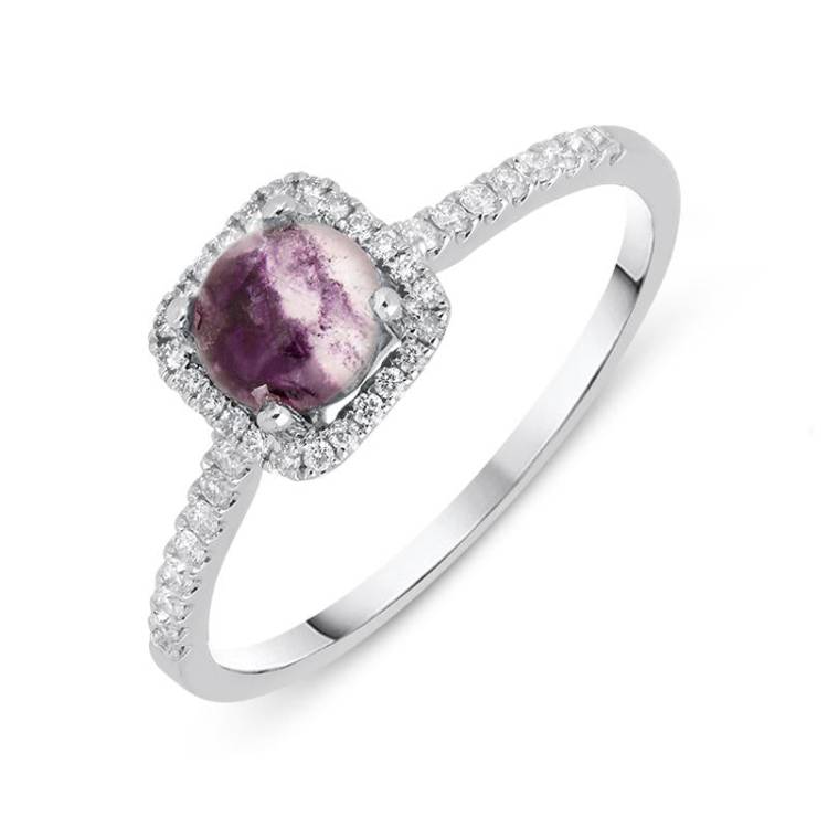 18ct White Gold Blue John 0.16ct Diamond Square Cluster Ring - Option1 Value White Gold