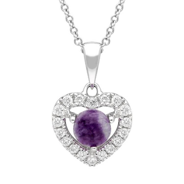 18ct White Gold Blue John 0.17ct Diamond Heart Necklace - White Gold