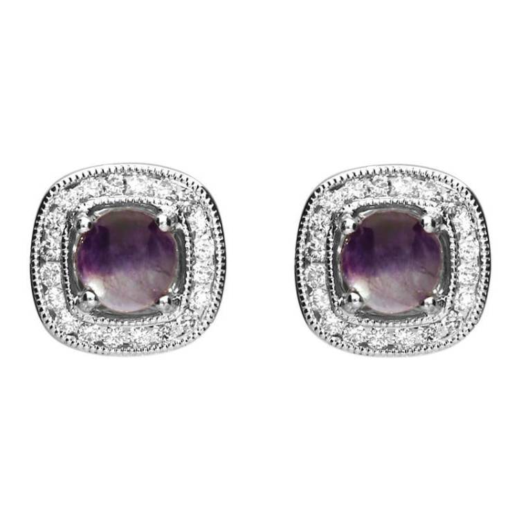 18ct White Gold Blue John and Diamond Stud Earrings - White Gold