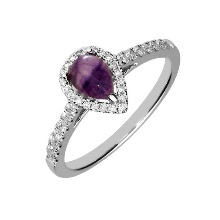 18ct White Gold Blue John Diamond Pear Shoulder Ring - Option1 Value White Gold