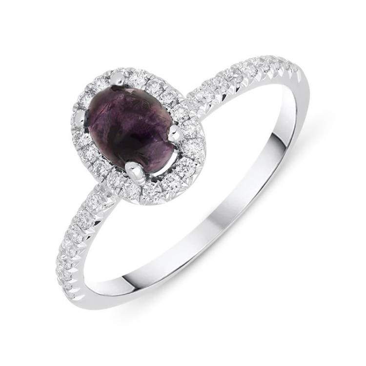 18ct White Gold Blue John 0.27ct Diamond Oval Cluster Ring - Y