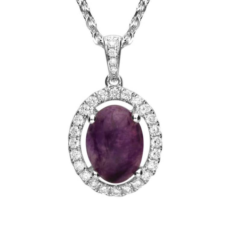 18ct White Gold Blue John and Diamond Oval Necklace - White Gold