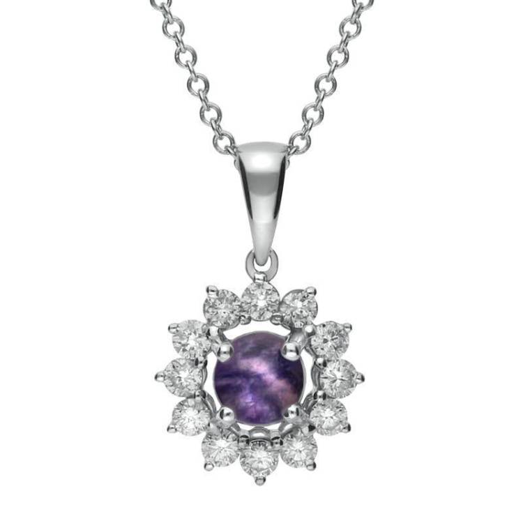 18ct White Gold Blue John 0.31ct Diamond Round Centre Necklace
