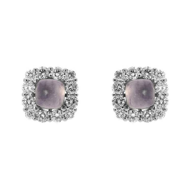 18ct White Gold Blue John and Diamond Cushion Stud Earrings