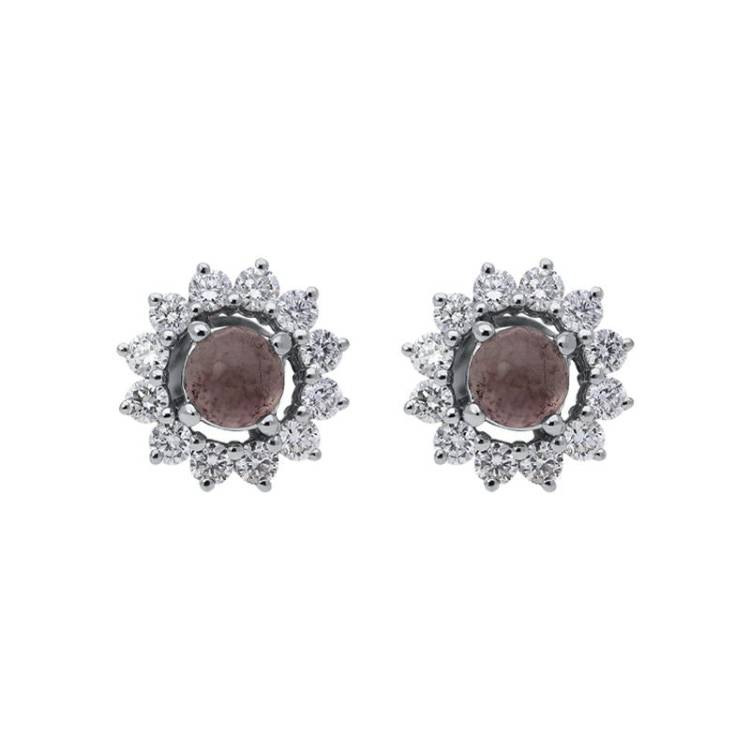 18ct White Gold Blue John 0.63ct Diamond Floral Stud Earrings