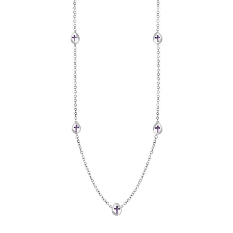 18ct White Gold Blue John Cross Link Disc Chain Necklace - Option1 Value White Gold