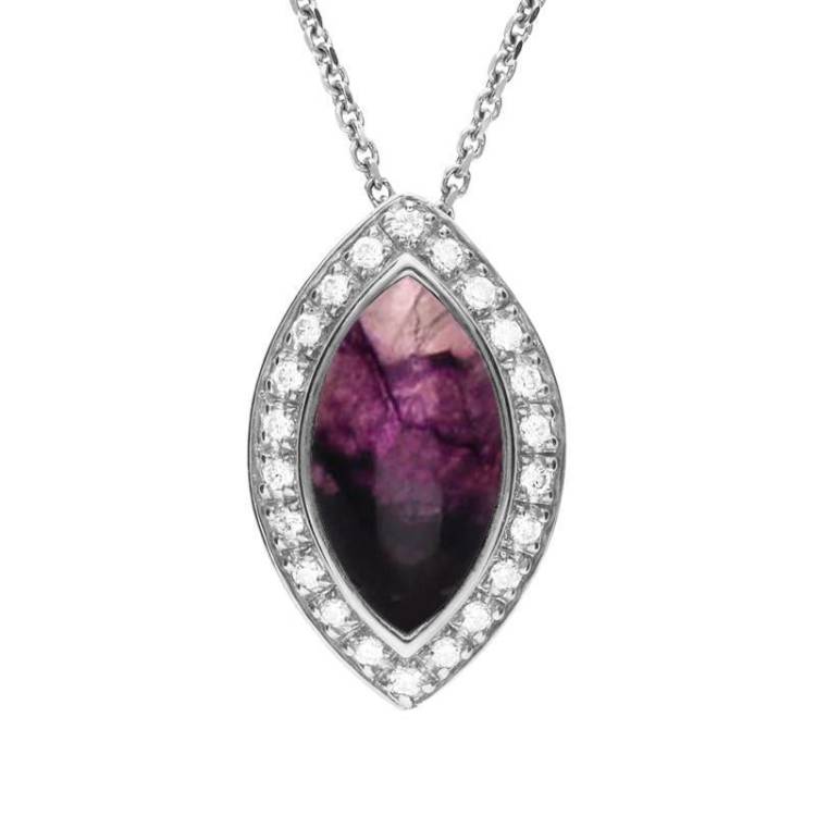 18ct White Gold Blue John Diamond Marquise Pave Edge Necklace - White Gold