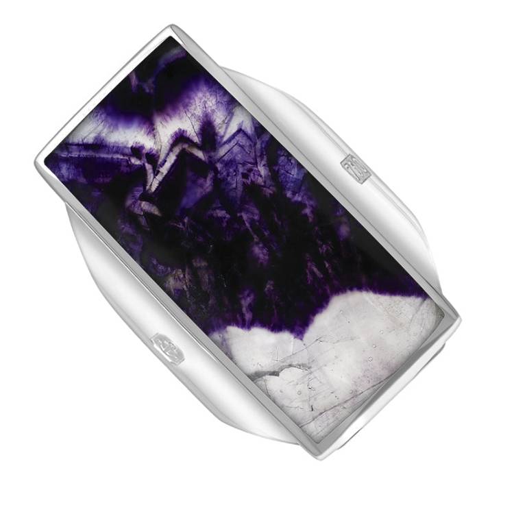 18ct White Gold Blue John King's Coronation Hallmark Large Oblong Ring - I