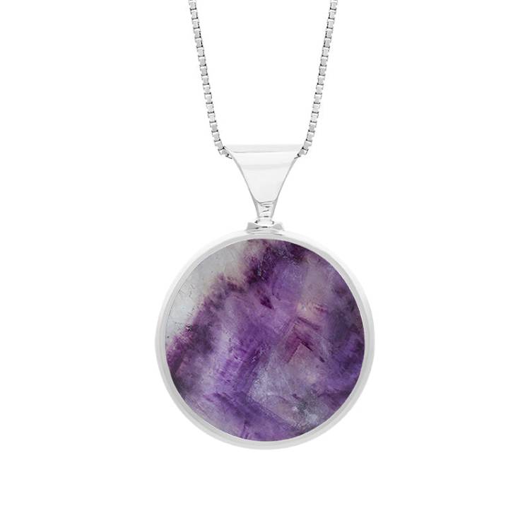 18ct White Gold Blue John Mother of Pearl King's Coronation Hallmark Double Sided Round Necklace