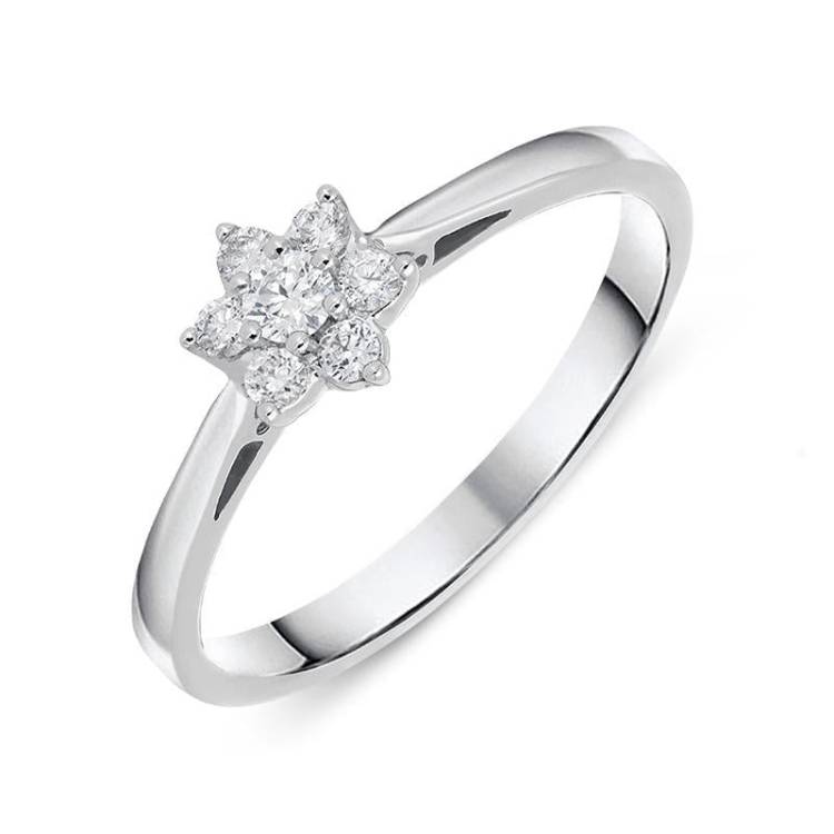18ct White Gold 0.20cts Diamond Brilliant Cut Cluster Flower Ring - Option1 Value White Gold