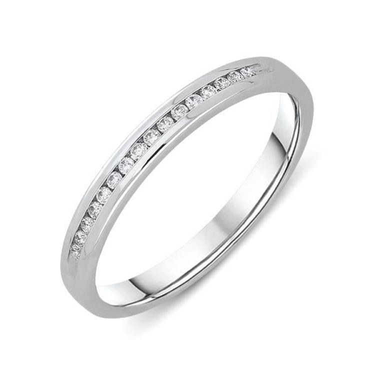 18ct White Gold 0.07ct Diamond Channel Set Wedding Half Eternity Ring - White Gold