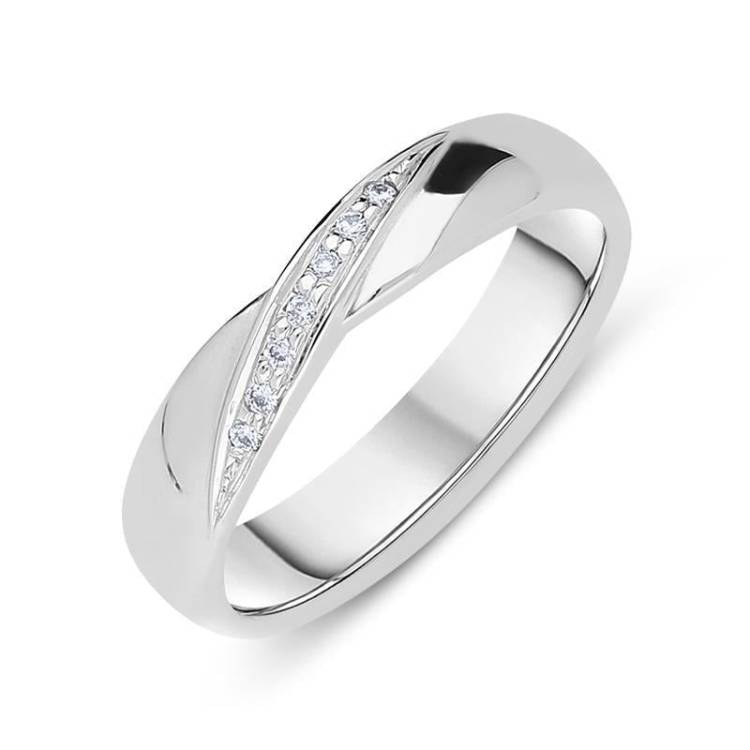 18ct White Gold Diamond Crossover Wedding Ring - K