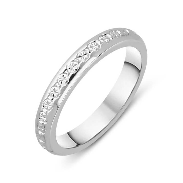 18ct White Gold Diamond Cut D Shaped Wedding Band D - M