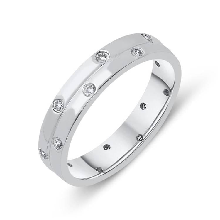 18ct White Gold 0.16ct Diamond 4mm Double Row Wedding Ring D - M 1/2