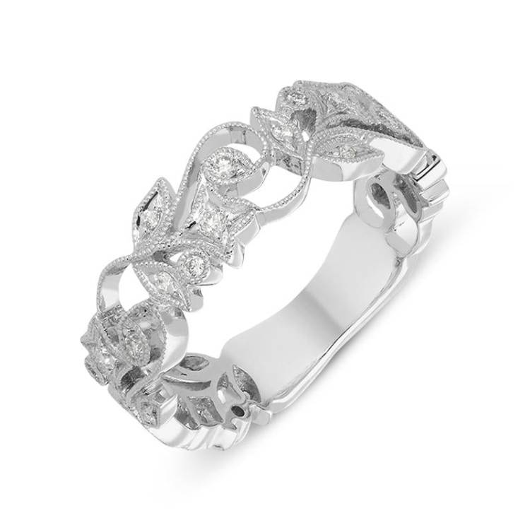 18ct White Gold 0.23ct Diamond Entwined Floral Ring - Option1 Value White Gold