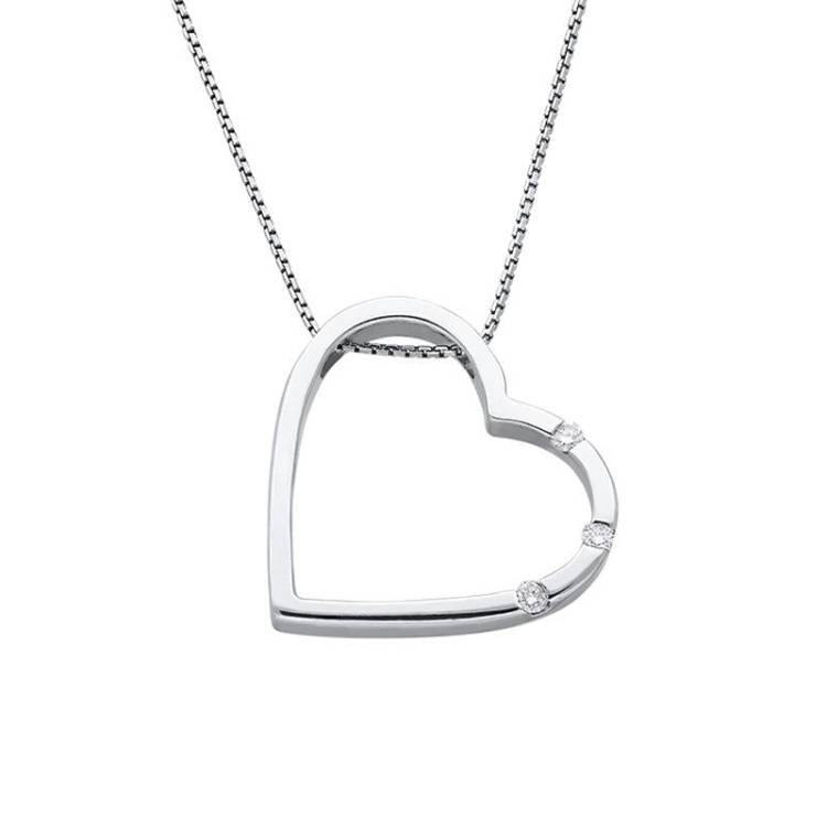 18ct White Gold Diamond Open Heart Necklace - Option1 Value White Gold