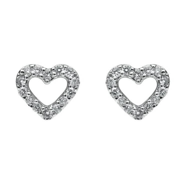 18ct White Gold 0.22ct Diamond Open Heart Stud Earrings - White Gold