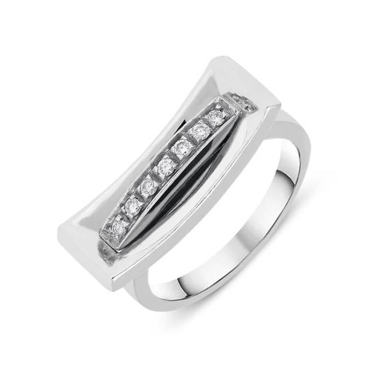 18ct White Gold Diamond Pave Set Curved Oblong Ring - N