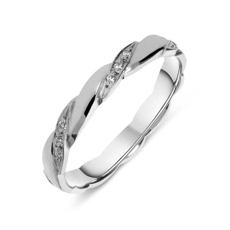 18ct White Gold 0.09ct Diamond Twisted Wedding Ring D - N
