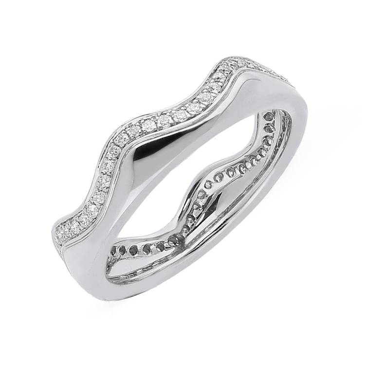 18ct White Gold 0.24ct Diamond Wave Stacking Ring - White Gold