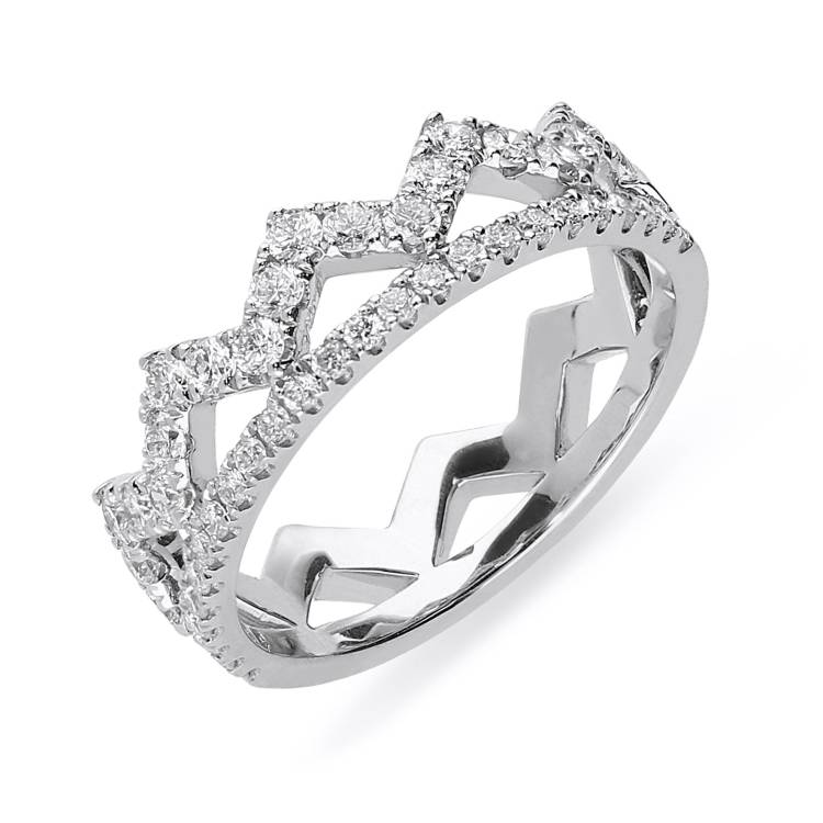 18ct White Gold 0.69ct Diamond Zigzag Stacking Ring - White Gold