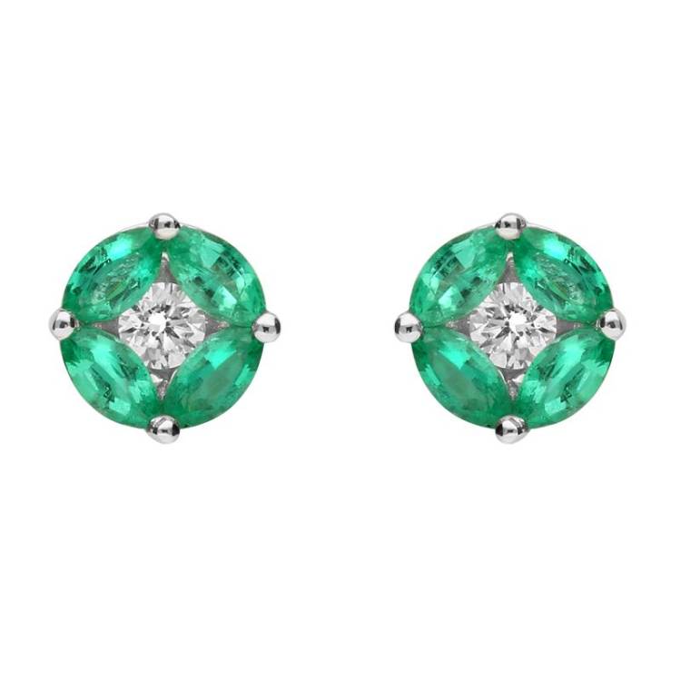 18ct White Gold Emerald and Diamond Stud Earrings