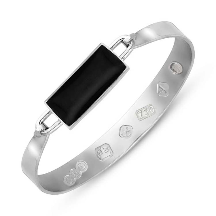 18ct White Gold Whitby Jet King's Coronation Hallmark Wide Oblong Bangle