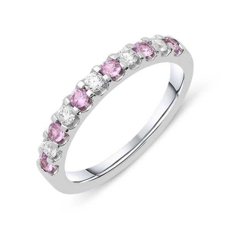 18ct White Gold Pink Sapphire Diamond Claw Set Half Eternity Ring - Option1 Value White Gold