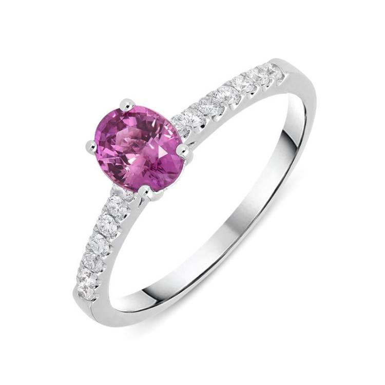 18ct White Gold Pink Sapphire Diamond Oval Ring D - N