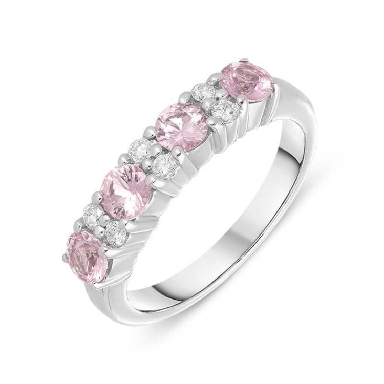 18ct White Gold Pink Sapphire and Diamond Claw Set Ring - K