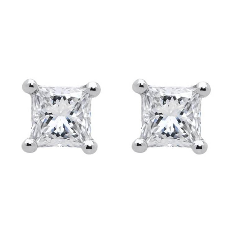 18ct White Gold Square 0.20ct Diamond Solitaire Stud Earrings - Option1 Value White Gold