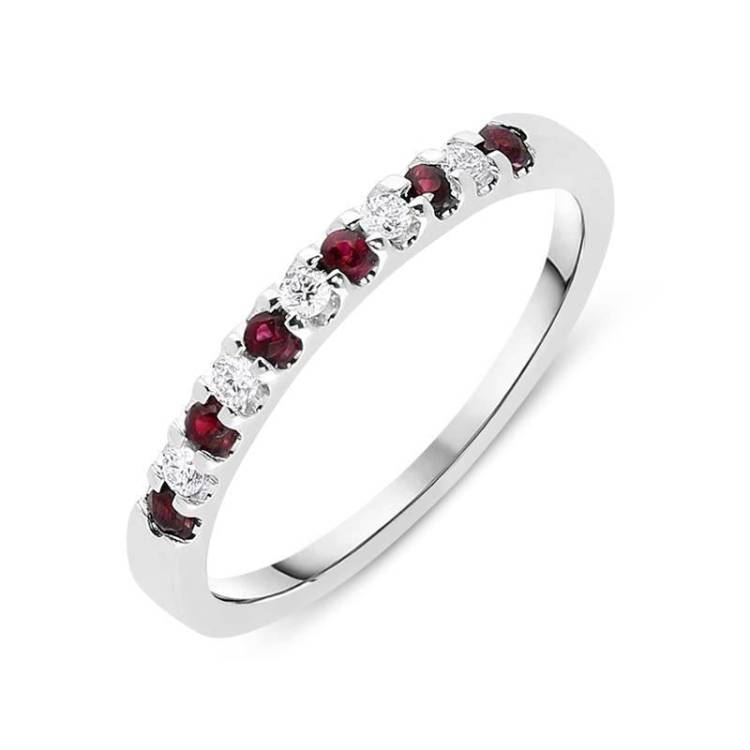 18ct White Gold Ruby Diamond Half Eternity Ring - TITLE White Gold