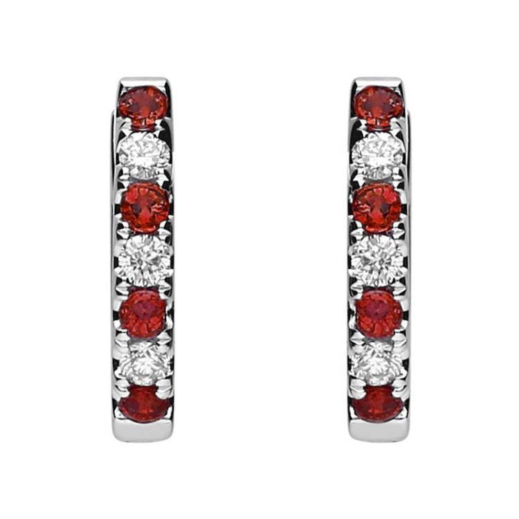18ct White Gold Ruby and Diamond Huggie Hoop Earrings - Option1 Value White Gold