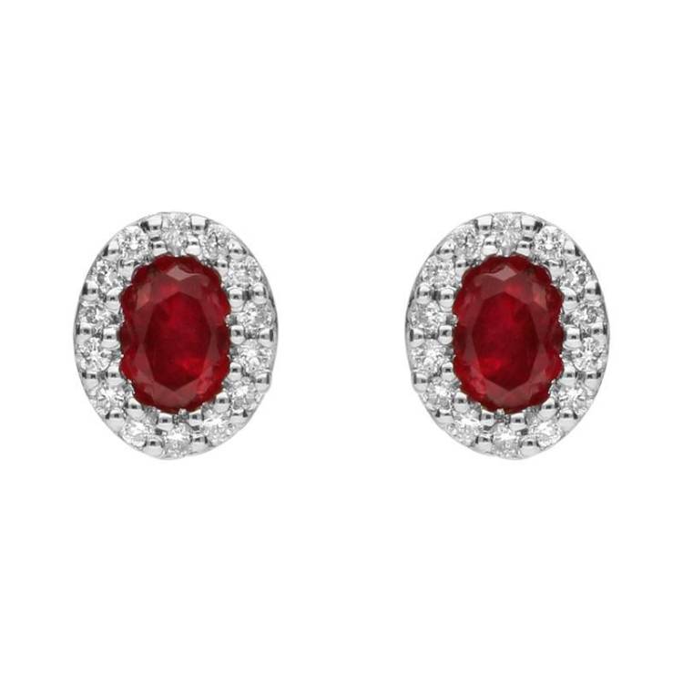 18ct White Gold Ruby and Diamond Oval Stud Earrings