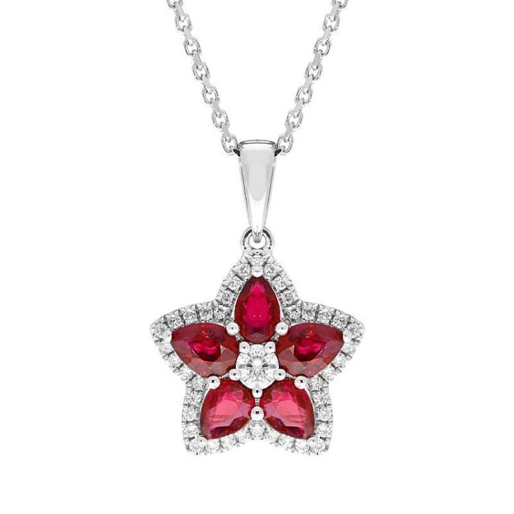 18ct White Gold Ruby and Diamond Star Necklace
