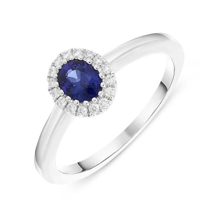 18ct White Gold Sapphire Diamond Halo Ring - Option1 Value White Gold M