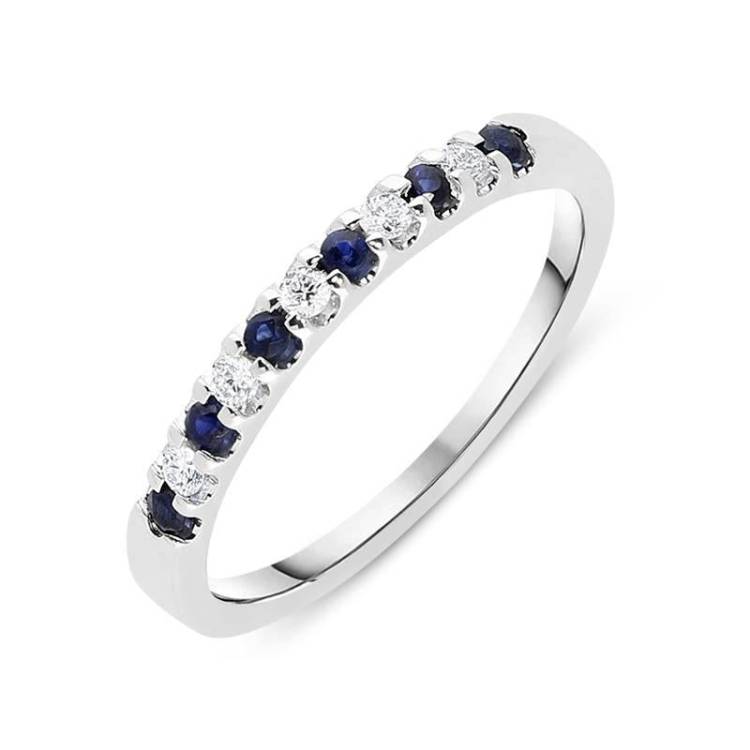18ct White Gold Sapphire Diamond Half Eternity Ring - Option1 Value White Gold