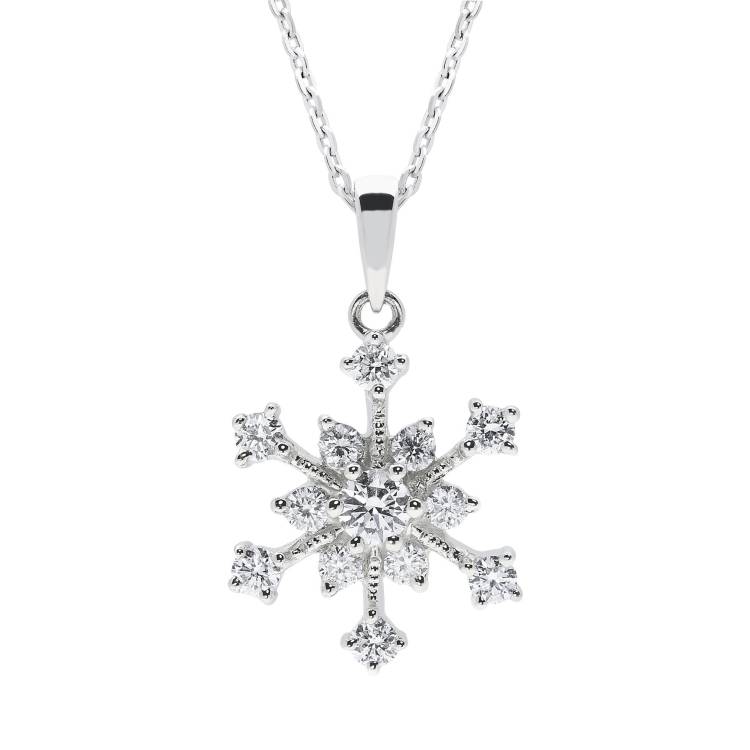 18ct White Gold 0.34ct Diamond Snowflake Necklace - Option1 Value White Gold