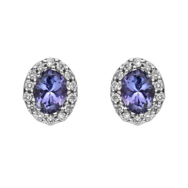 18ct White Gold Tanzanite Diamond Oval Stud Earrings