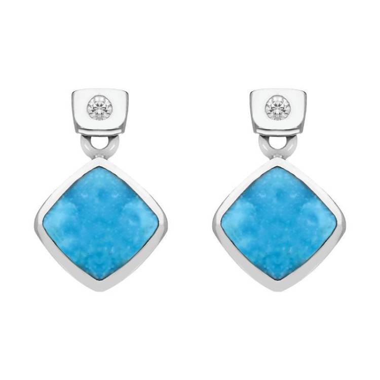18ct White Gold Turquoise Diamond Square Stud Earrings