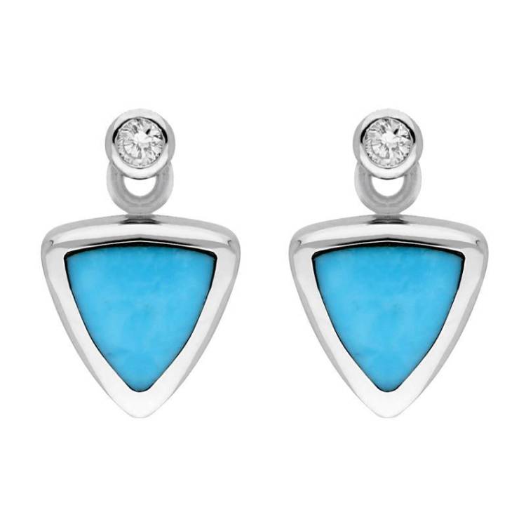 18ct White Gold Turquoise Diamond Triangle Stud Earrings