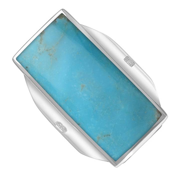 18ct White Gold Turquoise King's Coronation Hallmark Large Oblong Ring - K