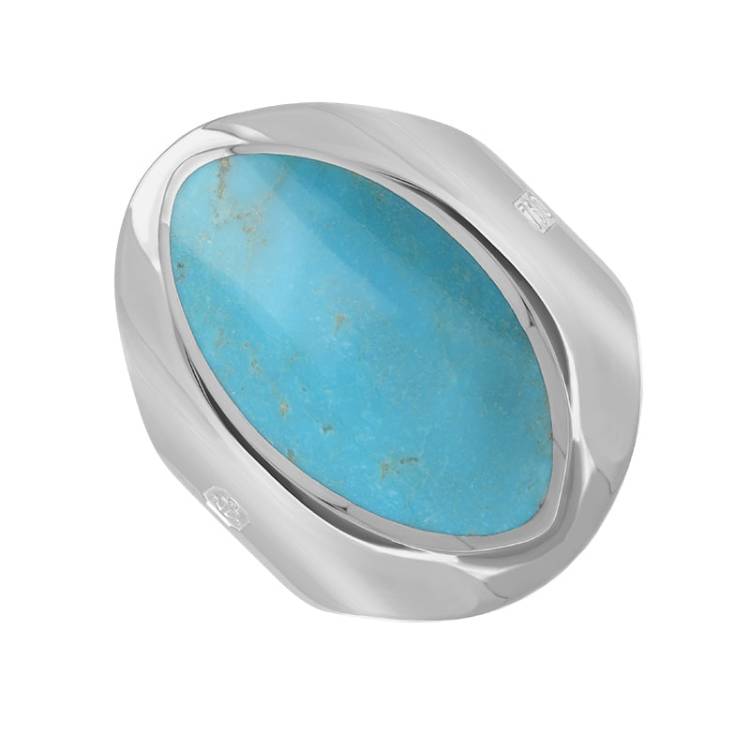 18ct White Gold Turquoise King's Coronation Hallmark Medium Oval Ring - Q