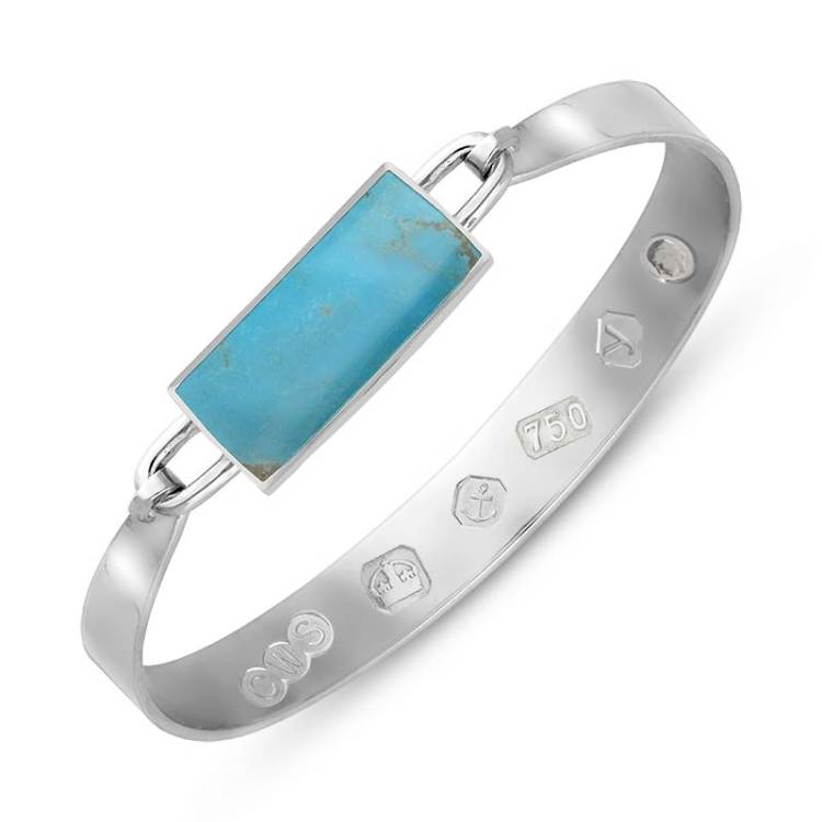 18ct White Gold Turquoise King's Coronation Hallmark Wide Oblong Bangle