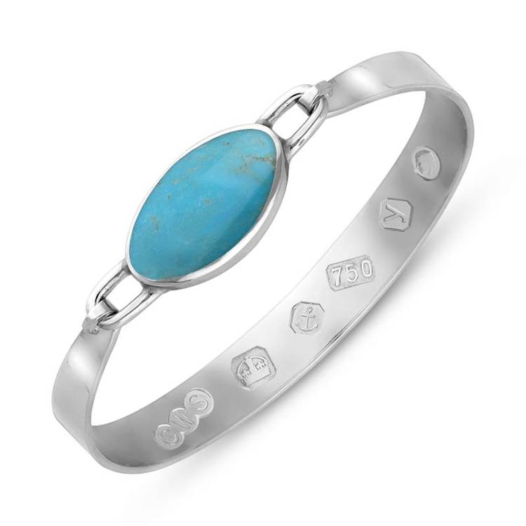 18ct White Gold Turquoise King's Coronation Hallmark Wide Oval Bangle