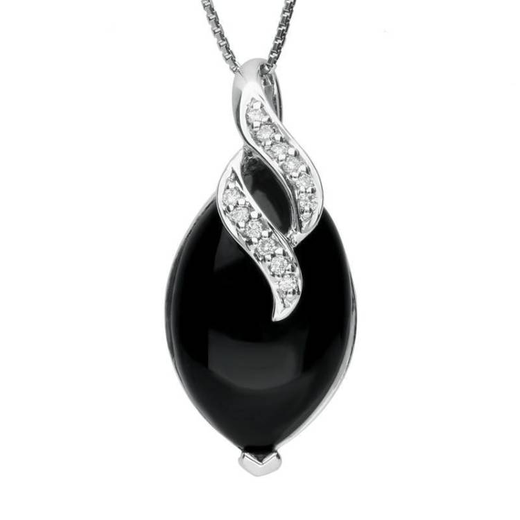 18ct White Gold Whitby Jet 0.06ct Diamond Marquise Twist Necklace - White Gold